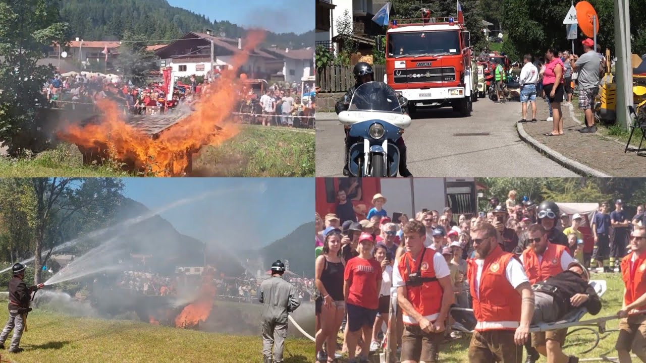 Simulazione incendio a Senale con mezzi storici Arrivo vigili del fuoco in sirena+reportage