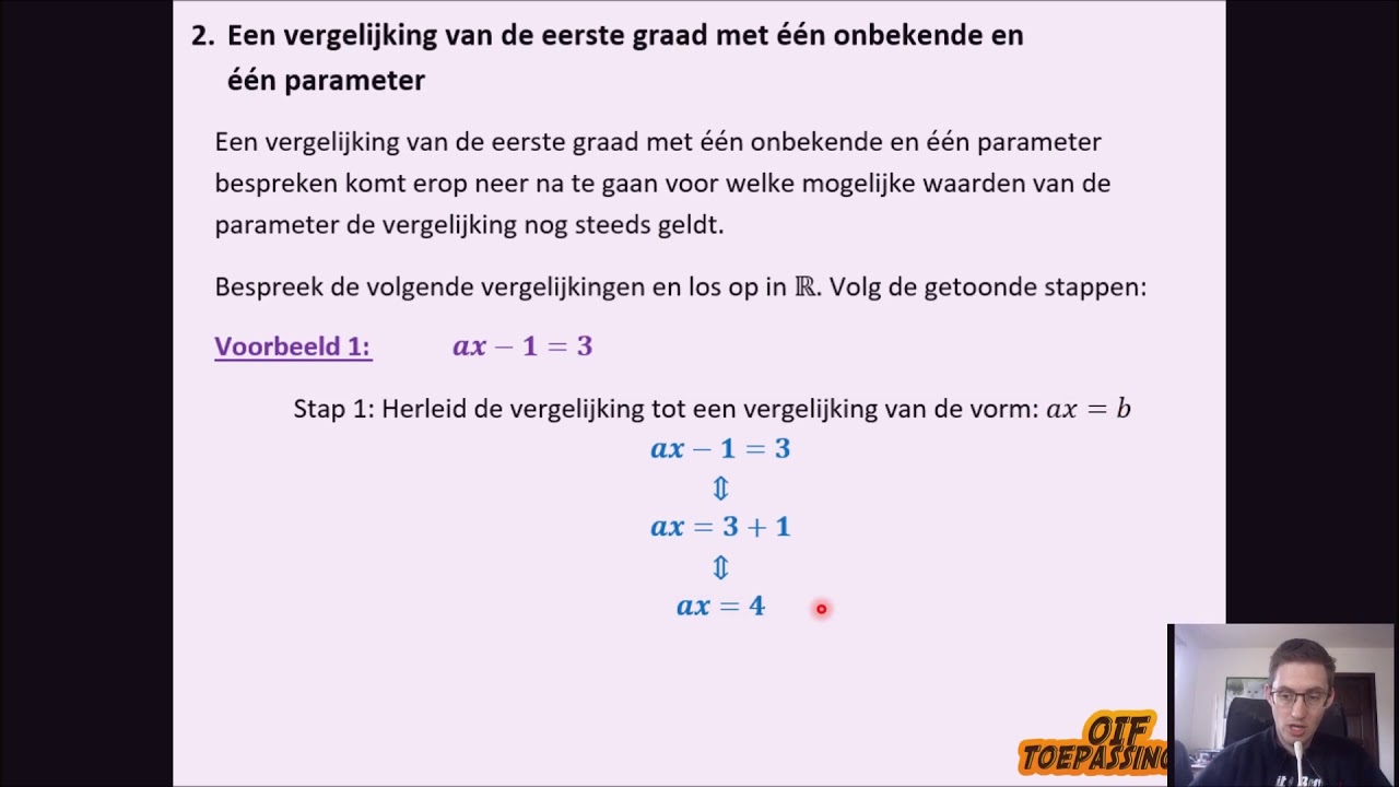 Toepassingen OIF: 2. Vergelijking eerste graad met parameter (voorbeeld 1)