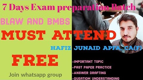 7 Days Free Preparation Plan/ CAF-3&4/ March 2021 attempt/Blaw and BMBS/Hafiz Junaid APFA,CA(F)