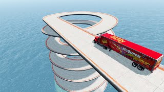 Impossible Spiral Bridge Crossing Stunt Cars Vs Cliff and Deep Water - BeamNG.Drive screenshot 3