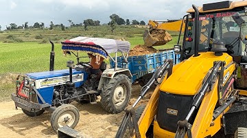 Jcb 3dx Mitti Loading Mud In Backhoe With Swaraj and Trakstar 536 Tractor | Jcb Gadi Tractor Indian