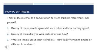 Synthesizing information in academic writing