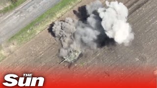Russian tank blown up while navigating Ukrainian minefield