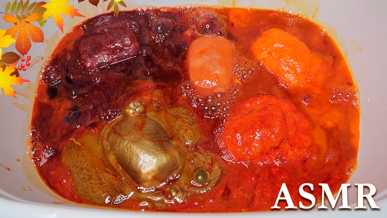 ASMR Mushy Soap 🍂 Colors of Autumn ☕️ Sponge Squeezing ASMR