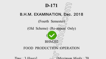 2018 Dcrust BHM 4th Sem Reappear Food Production Operation Question Paper