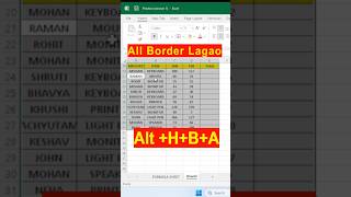 1 Click Me Excel Me All Border Lagao ⚡ | MS Excel Tips #Shorts #excel #border