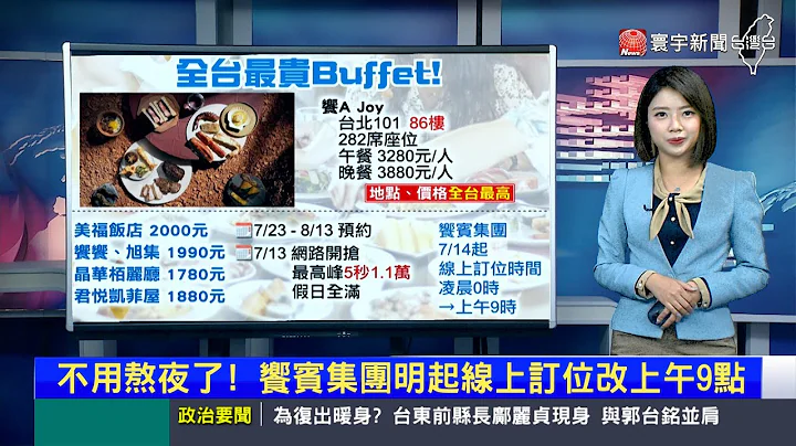 【昀霏推播】全台最高.最贵Buffet！“飨”晚餐破4千.订位官网塞爆 #寰报推播 20230713｜#寰宇新闻 @globalnewstw - 天天要闻