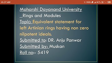 Equivalent statement for left artinian rings having nonzero nilpotent ideals