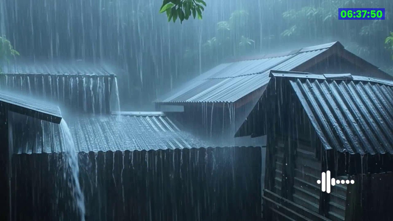 Relax & Sleep Soundly to the Sound of Pattering Rain with Loud Thunder on a Tin Roof in Foggy Night