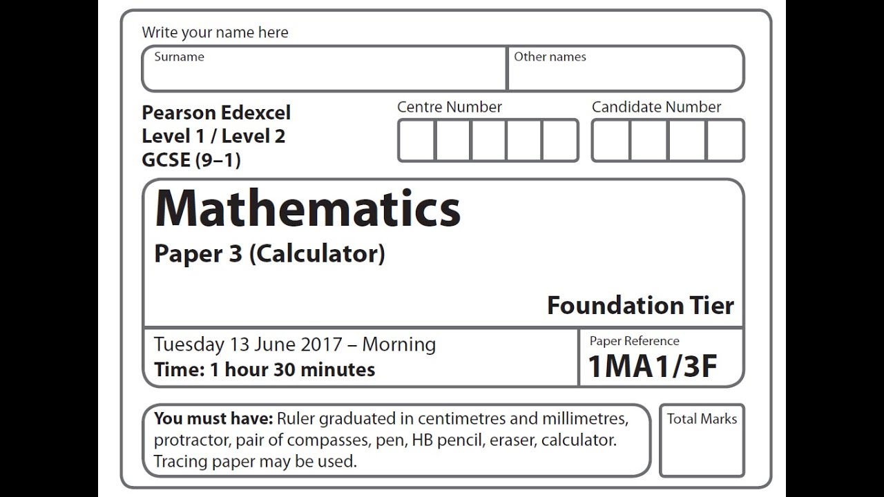 Edexcel Gcse Maths Foundation Paper 17 Paper 3 Questions 13 Youtube