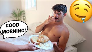 SERVING MY BOYFRIEND BREAKFAST IN BED! *CUTE REACTION*