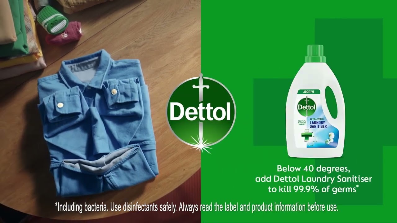 Below 40°C, add Dettol Laundry Sanitiser to kill 99.9% of germs*