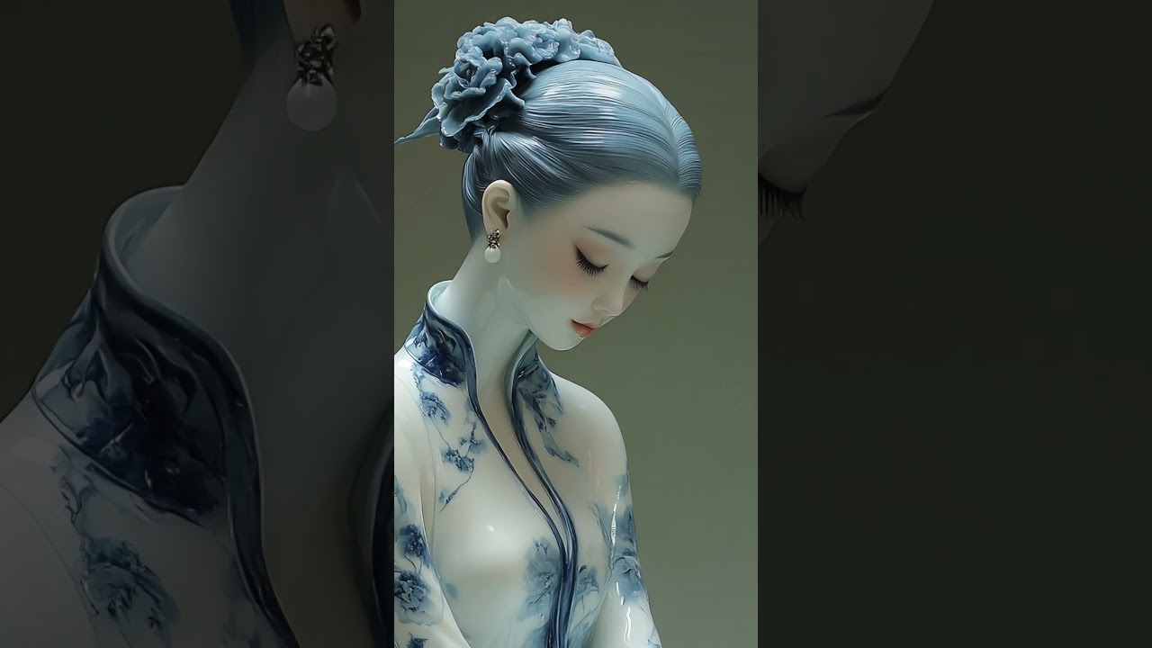 Painted Porcelain Lady 222 ,ceramics ,Blue and white porcelain ,Sculpture Porcelain ,Ceramics ,Ar