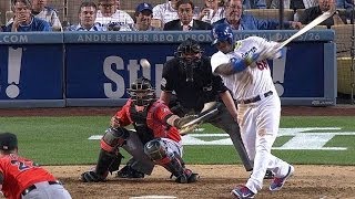 Flying splinters from Puig's bat hit ump