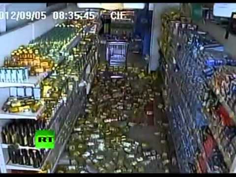 RT - CCTV Supermarket shelves cleared by Costa Rica quake 2012