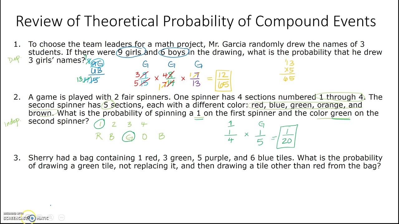 Review of Theoretical Probability of Compound Events 17-18 - YouTube