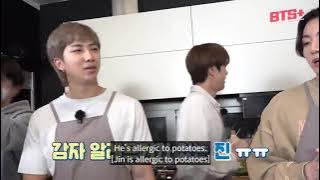 BTS RUN EP 125 behind the scenes Joon: Jin hyung is allergic to potatoes and garlic
