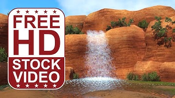 Free Stock Videos – desert waterfall falling on river with bushes particles and clouds passing by 3D