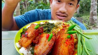Eating pork belly with string beans || Northeast India.