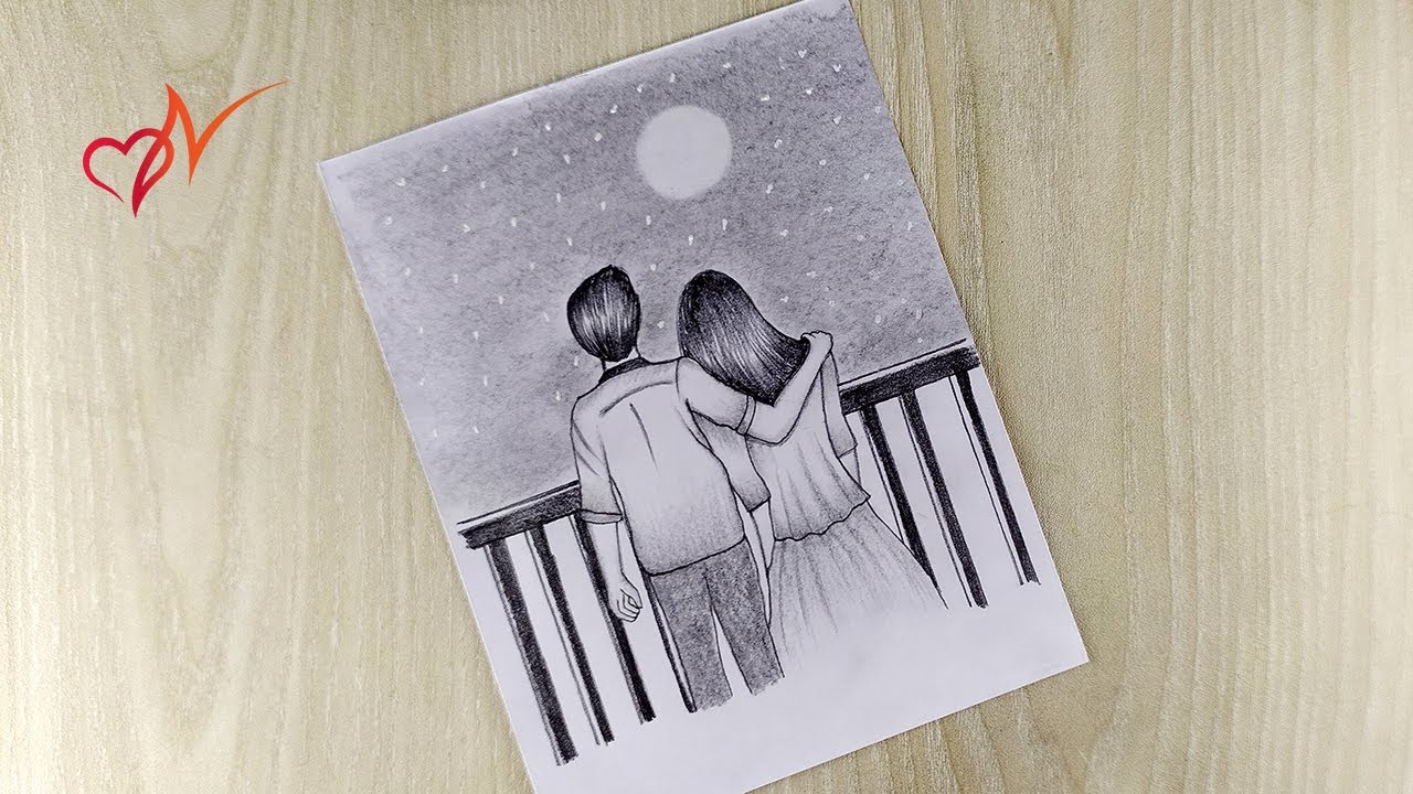 Pencil Sketch Of Romantic Couple - Desi Painters