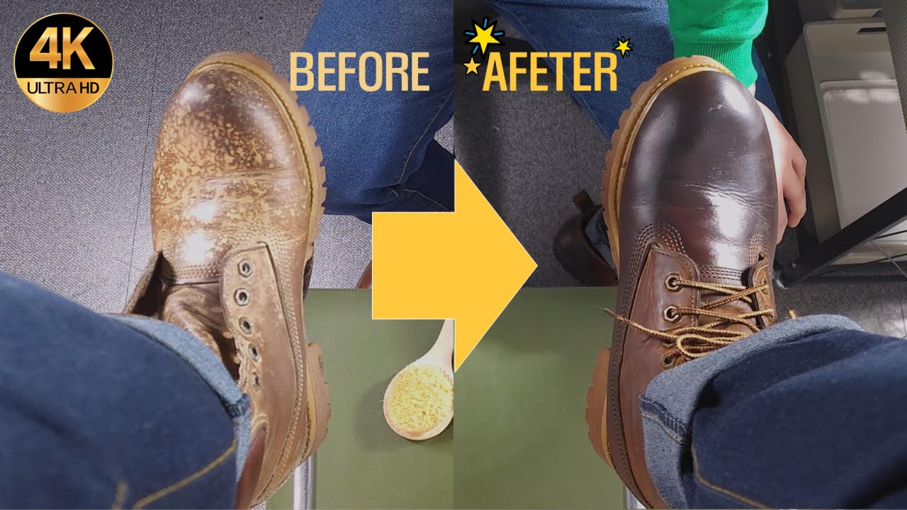 1시간30분 구두닦기ASMR!! 변색,탈색된 팀버랜드 워커 닦기!! Shoe Shine ASMR: Creating Patterns and Designs on Leathe 😪😪😴😴