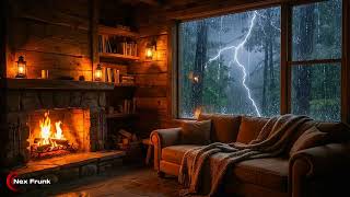 Cozy Cabin Rain Sounds with Soft Piano and Fireplace for Deep Sleep and Relaxation All Night Long screenshot 4