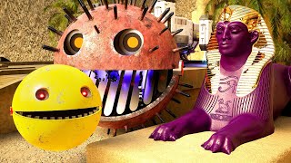 Robot Pacman VS Lava Monster & Spiky Monster in Ancient Egypt Maze. Part 1