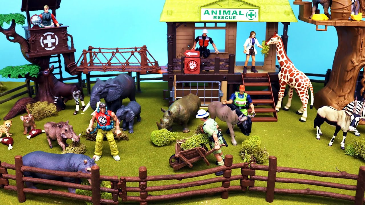 Fun Safari Animal Rescue Playsets and Zoo Animal Toys Figurines - YouTube
