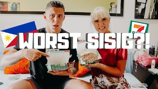 The WORST Sisig in the Philippines?!?! British Couple try 7-ELEVEN Filipino Food!!