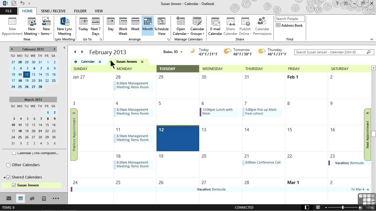 how to create a shared calendar outlook