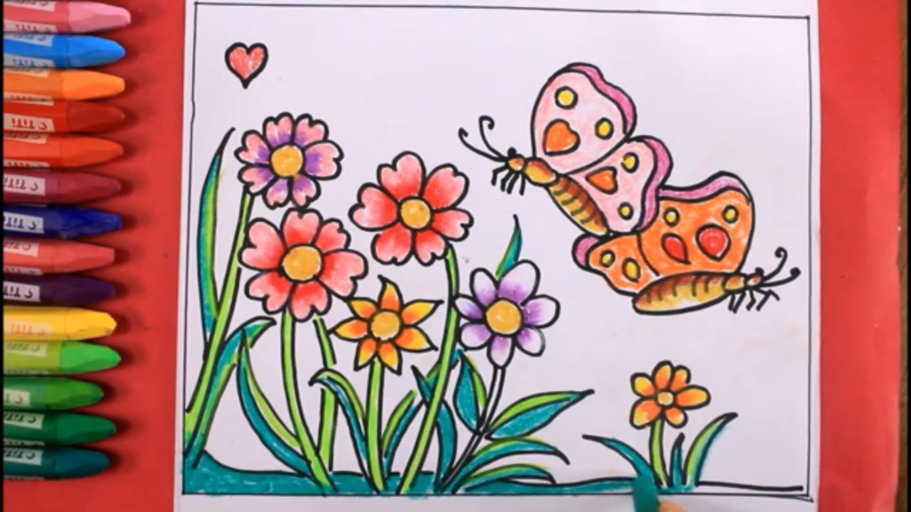 Draw simple flower garden step by step/flower garden drawing - YouTube