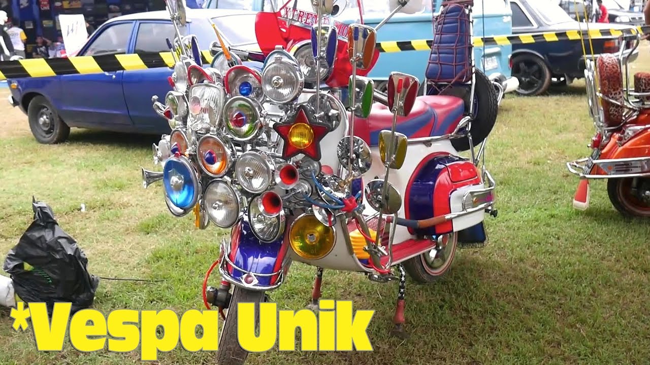 Gokil Modifikasi Vespa Unik Penuh Lampu Spion Vespa 90