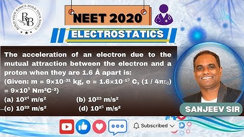 The acceleration of an electron due to the mutual attraction between the electron and a proton when 