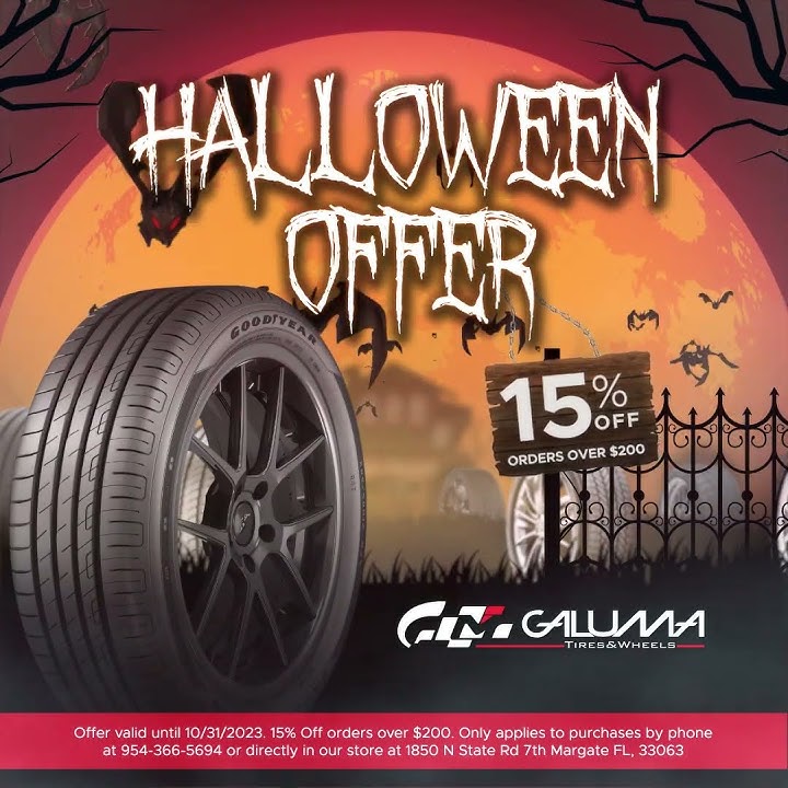 Galuma Tires & Wheels Halloween Promo #tires #cartires #tireshop #halloween #deals #offers #cars