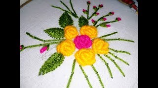 Hand Embroidery-Rose Stitch design video tutorial by Nakshi Katha
