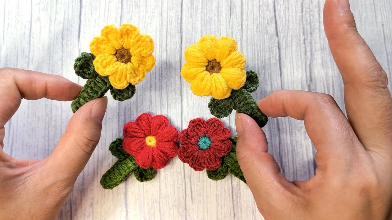 crochet sunflower hair clips, flowers hair pins