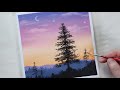 Peaceful purple sky and a tree/Easy acrylic painting for beginners/Simple PaintingTutorial/ASMR
