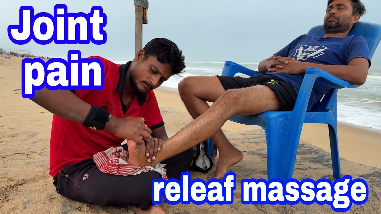 Legmassage on beach side very satisfying leg massage by Indian street barber//asmr