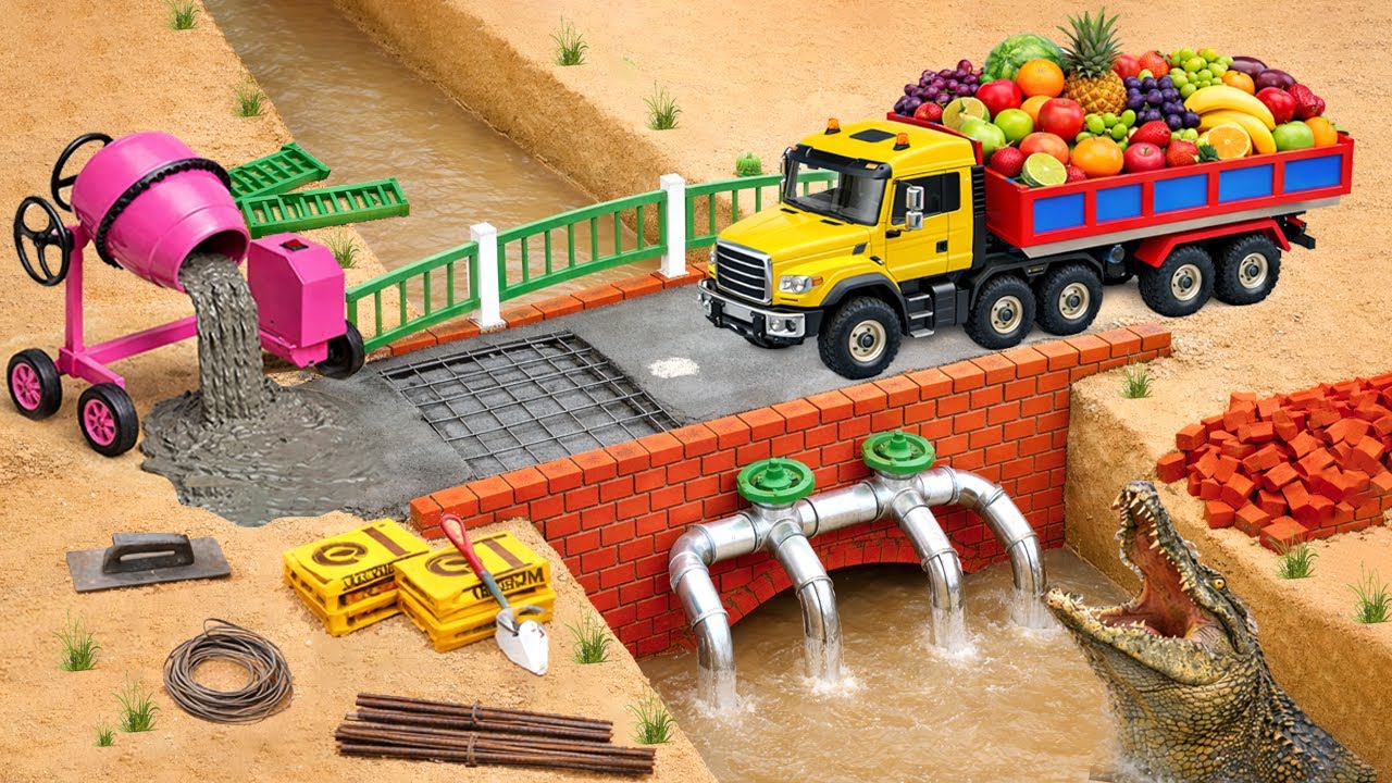 DIY Mini Tractor Builds a Load-Bearing Brick Bridge with Water Drain System | Science Project