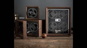 Tủ Xoay 4 Đồng Hồ Cơ Vỏ Gỗ Sần Có Đèn LED - T4KC