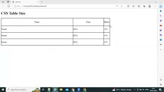 Table width and height property in CSS