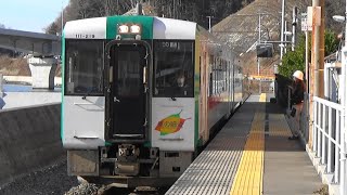 JR石巻線 浦宿駅に普通列車女川行き到着