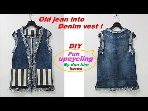 DIY 구제청바지-스트라이프포켓 데님베스트로 리폼old jean into denim vest