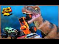 Monster Trucks with Wheelie Bars Monster Jam Mystery Box Semi Truck  with Toy Dinosaurs