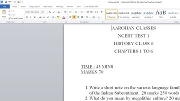 NCERT TEST 1-CLASS 6 HISTORY-CHAPTERS 1 TO 6-AAROHAN CLASSES-9437002210