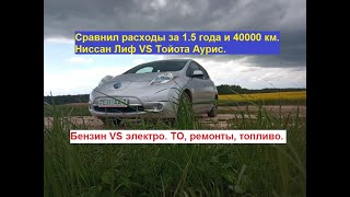 Сравнил расходы за 1.5 года и 40000 км Ниссан Лиф VS Тойота Аурис 1.33 бензин. ТО, ремонты, топливо.