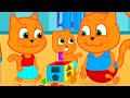 Familia de Gatos - Formas De Rompecabezas De Arcoíris Dibujos animados para niños