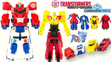 Transformers Combiner Force Optimus Bumblebee Strongarm Sideswipe One Step Changers Toy Review