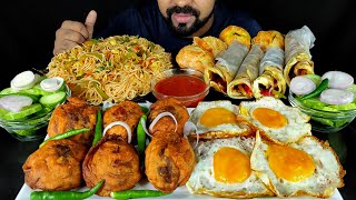 EGG CHOP, EGG ROLL, SUNNY SIDE UP EGG FRY, EGG PATTIES, VEG NOODLES, CHILI ASMR MUKBANG| #LiveToEATT