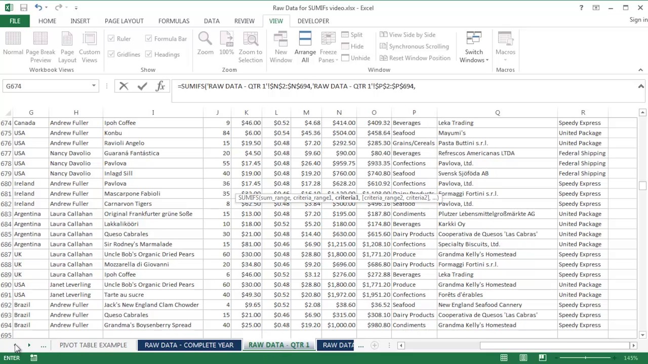 Microsoft Excel 28 - Using the SUMIFS function across multiple worksheets